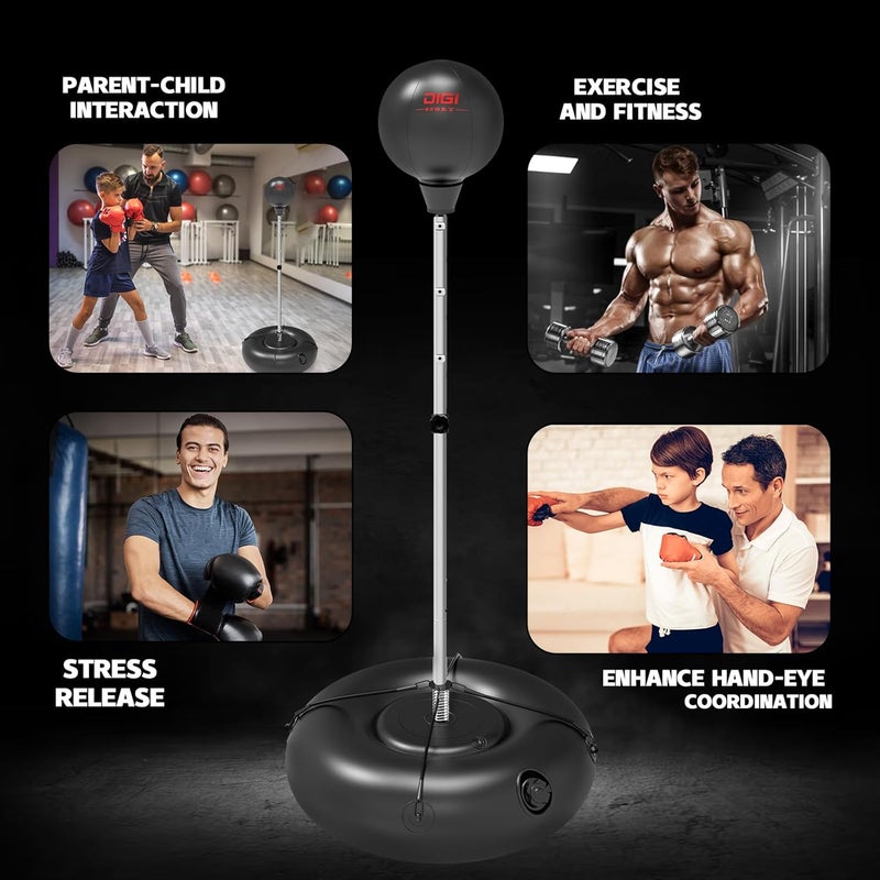 DIGI Punching Bag with Stand for Adults and Teens, Height Adjustable, Speed Bags for Boxing with Hand Pump and 4 Elastic Cords, Boxing Punching Bag for Training, Stress Relief and Fitness - Image 5